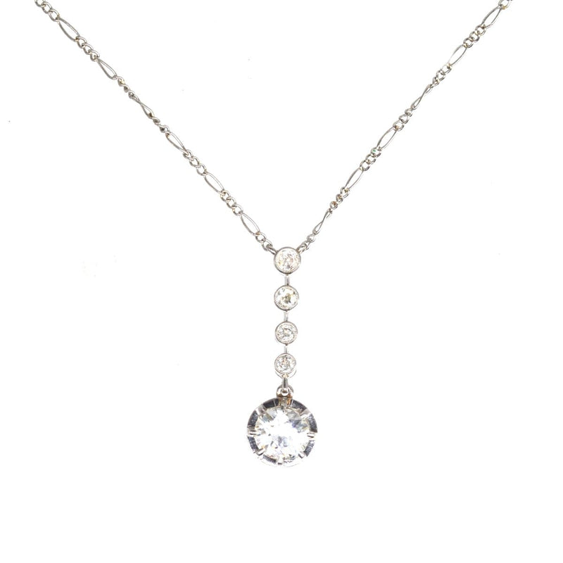 French Belle Epoque Platinum and 18ct White Gold, Diamond Drop Pendant Necklace