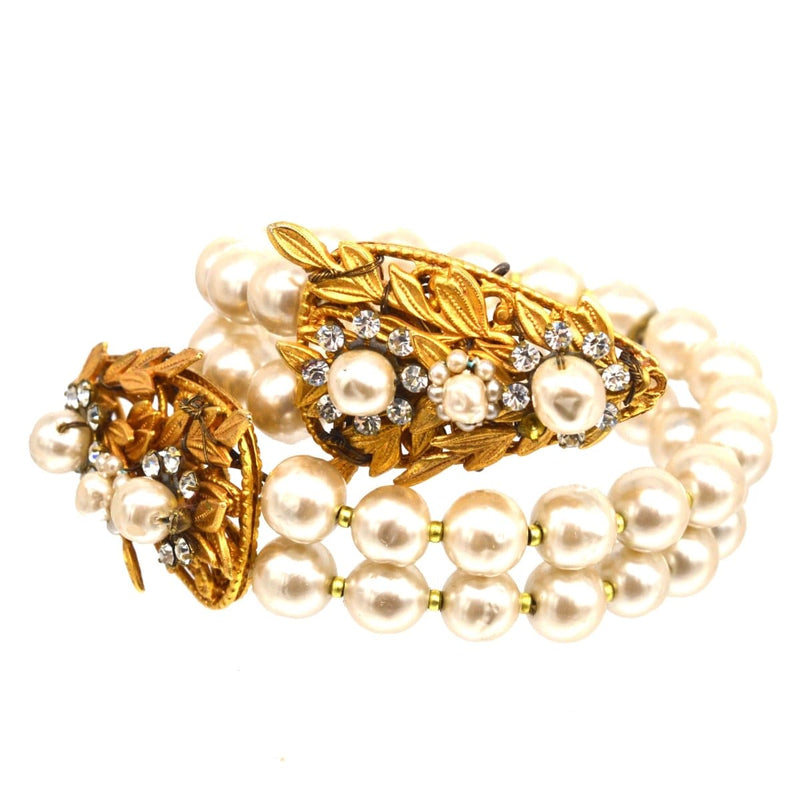 Miriam Haskell White Paste and Faux Pearl Open Bangle