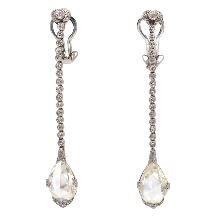 Large Edwardian Platinum Rose Cut Diamond Drop Clip On Earrings | Parkin and Gerrish | Antique & Vintage Jewellery