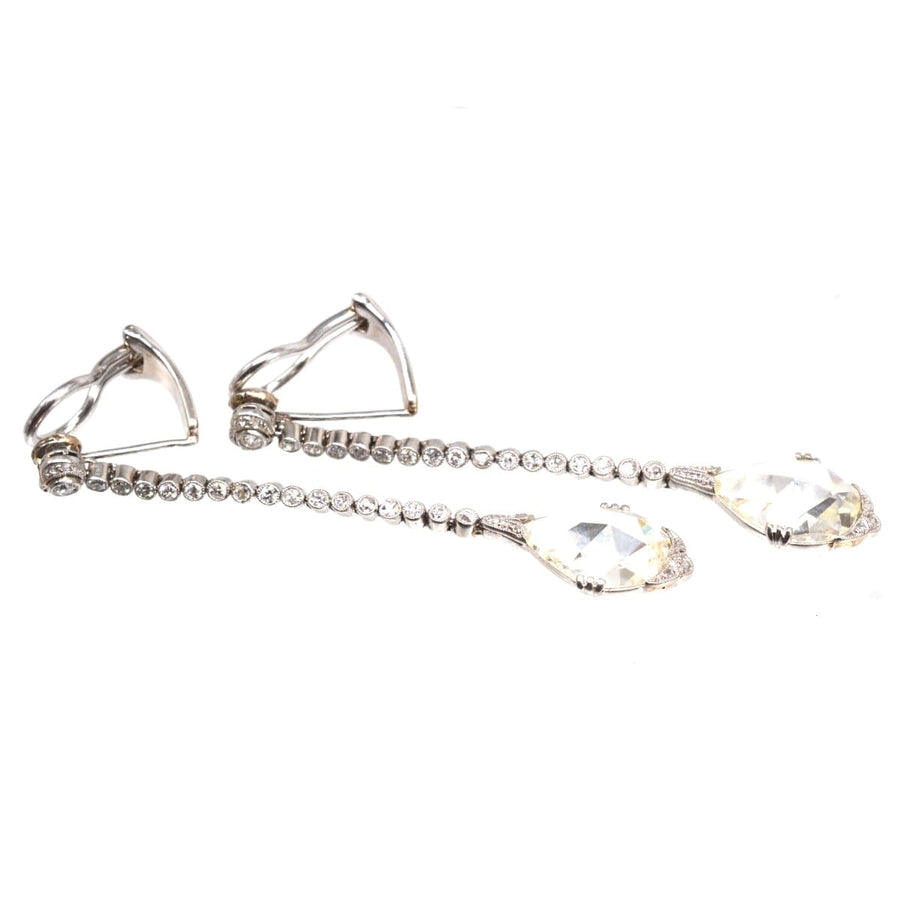 Large Edwardian Platinum Rose Cut Diamond Drop Clip On Earrings | Parkin and Gerrish | Antique & Vintage Jewellery