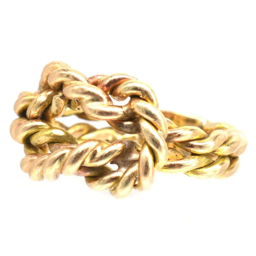 Large Victorian 9ct Gold Rope Lover's Knot Ring symbolizing love and commitment with an intricate braided design.