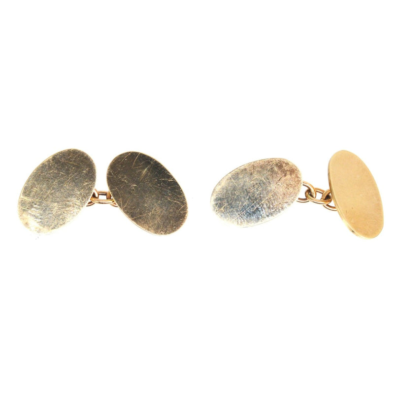 Mid Century 9ct Gold Plain Oval Cufflinks