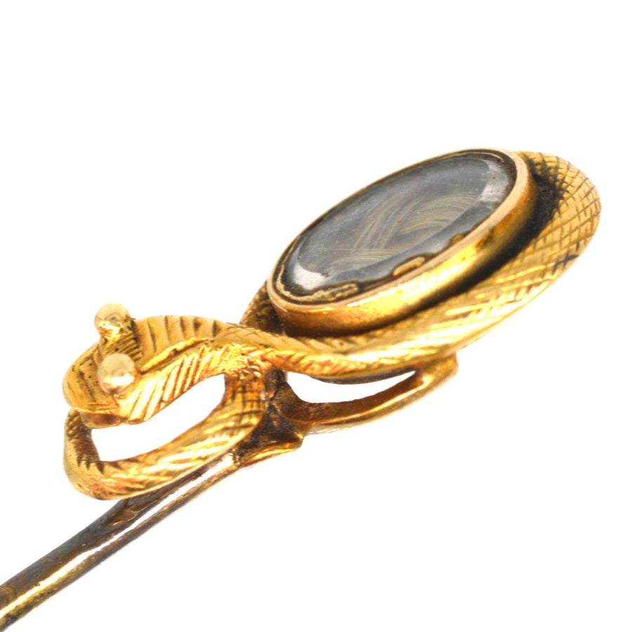 Mid - Victorian 18ct Gold Snake & Hair Locket Tie Pin | Parkin and Gerrish (UK)
