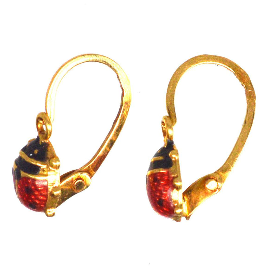 Portuguese Vintage 18ct Gold Ladybird Sleeper Earrings