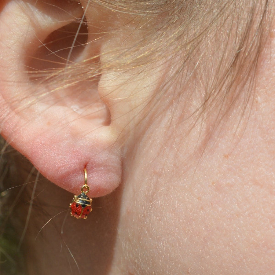 Portuguese Vintage 18ct Gold Ladybird Sleeper Earrings