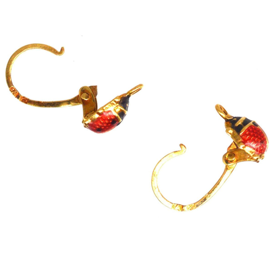Portuguese Vintage 18ct Gold Ladybird Sleeper Earrings