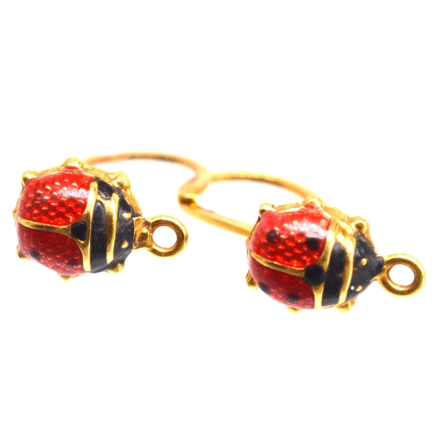 Portuguese Vintage 18ct Gold Ladybird Sleeper Earrings