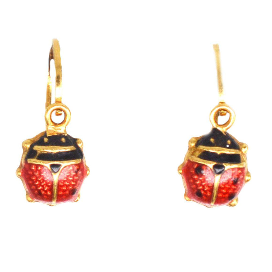 Portuguese Vintage 18ct Gold Ladybird Sleeper Earrings