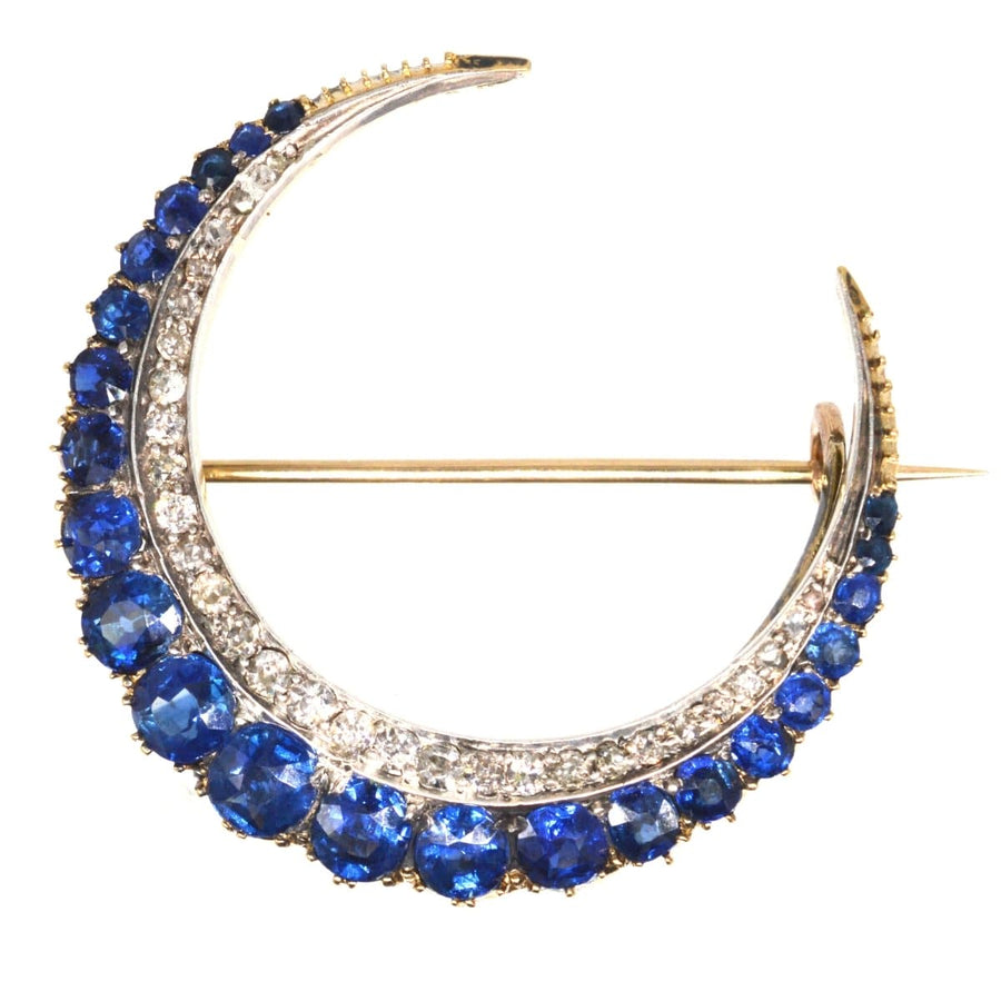 Victorian 18ct Gold, Sapphire and Diamond Crescent Moon Brooch | Parkin and Gerrish | Antique & Vintage Jewellery