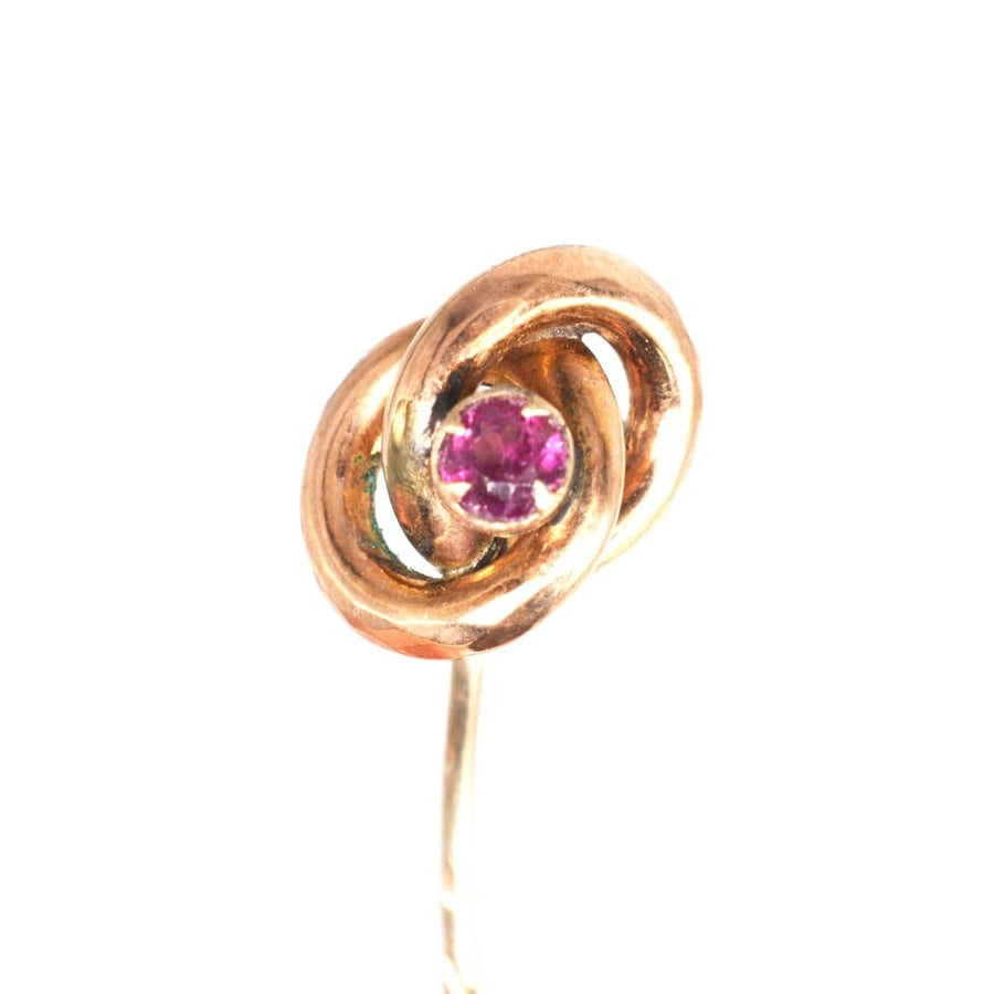 Victorian Gold Knot Tie Pin with Garnet | Parkin and Gerrish | Antique & Vintage Jewellery