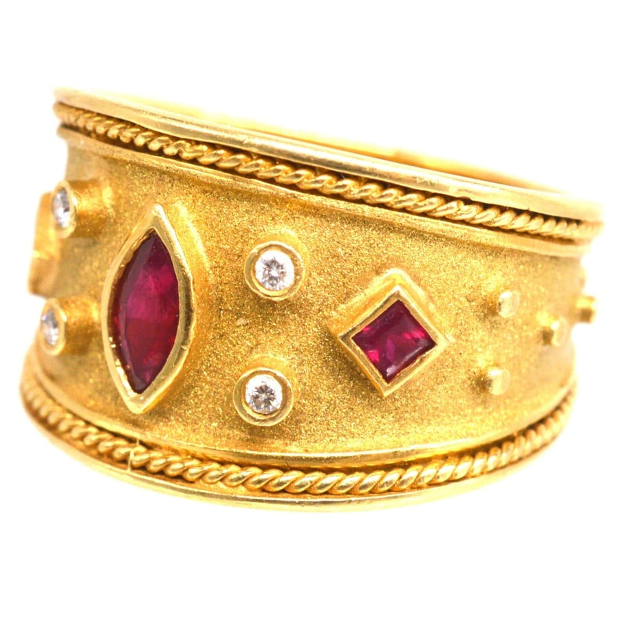 Vintage 18ct Gold, Ruby and Diamond Tapered Templar Band Ring | Parkin and Gerrish | Antique & Vintage Jewellery