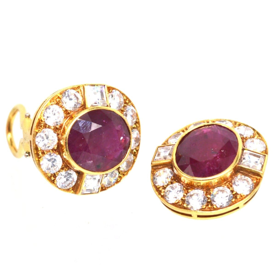 Vintage 18ct Gold Ruby and White Sapphire Cluster Clip On Earrings | Parkin and Gerrish | Antique & Vintage Jewellery