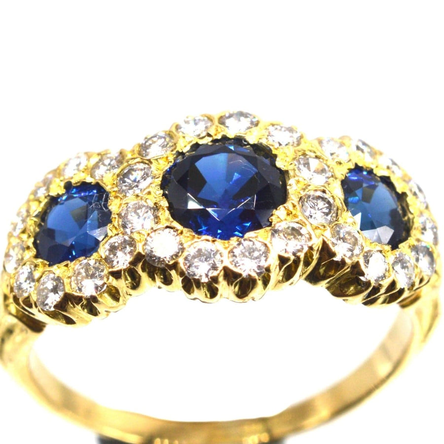 Vintage 18ct Gold Sapphire and Diamond Triple Cluster Ring | Parkin and Gerrish | Antique & Vintage Jewellery