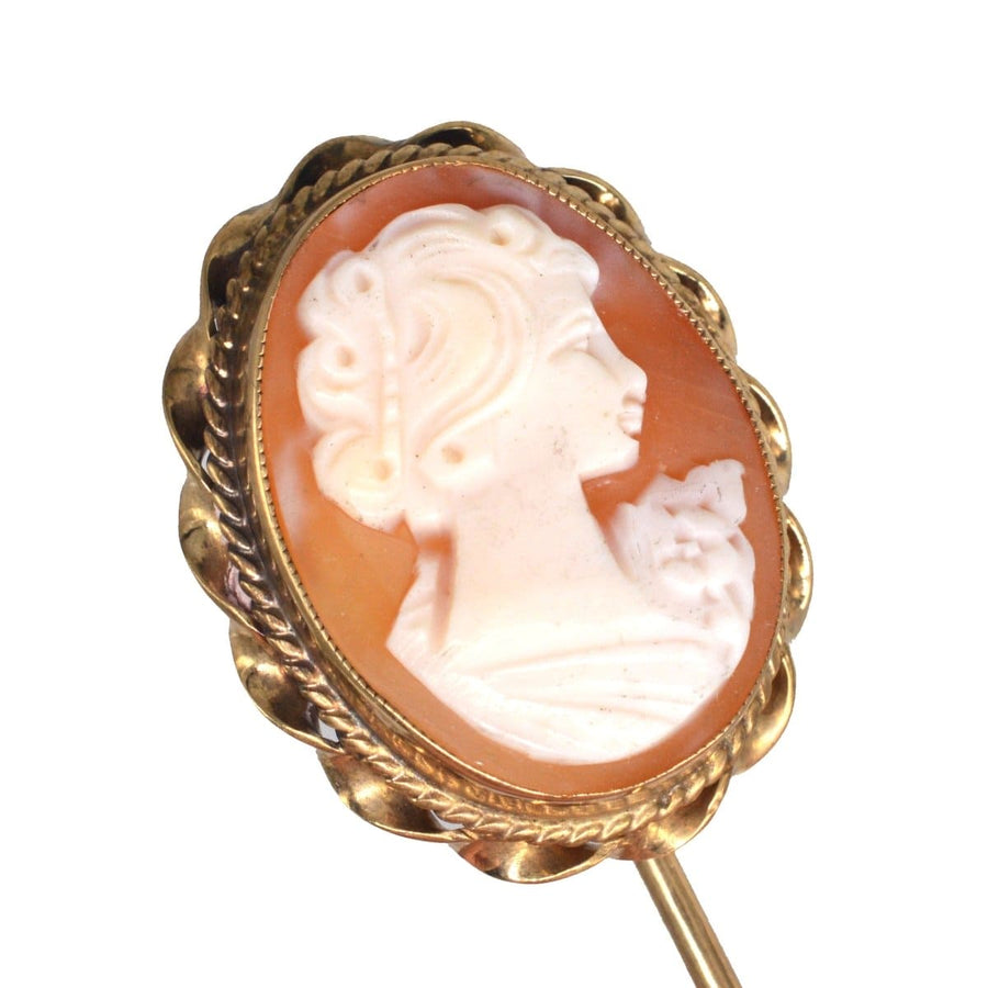 Vintage 1970s 9ct Gold Victorian Revival Shell Cameo Tie Pin