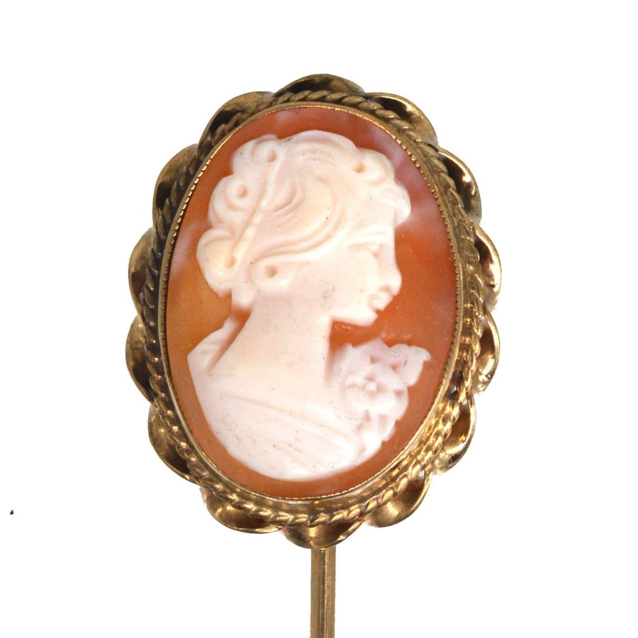 Vintage 1970s 9ct Gold Victorian Revival Shell Cameo Tie Pin