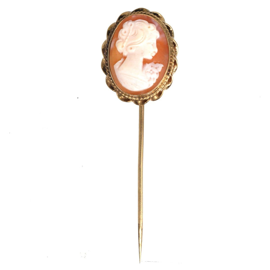 Vintage 1970s 9ct Gold Victorian Revival Shell Cameo Tie Pin