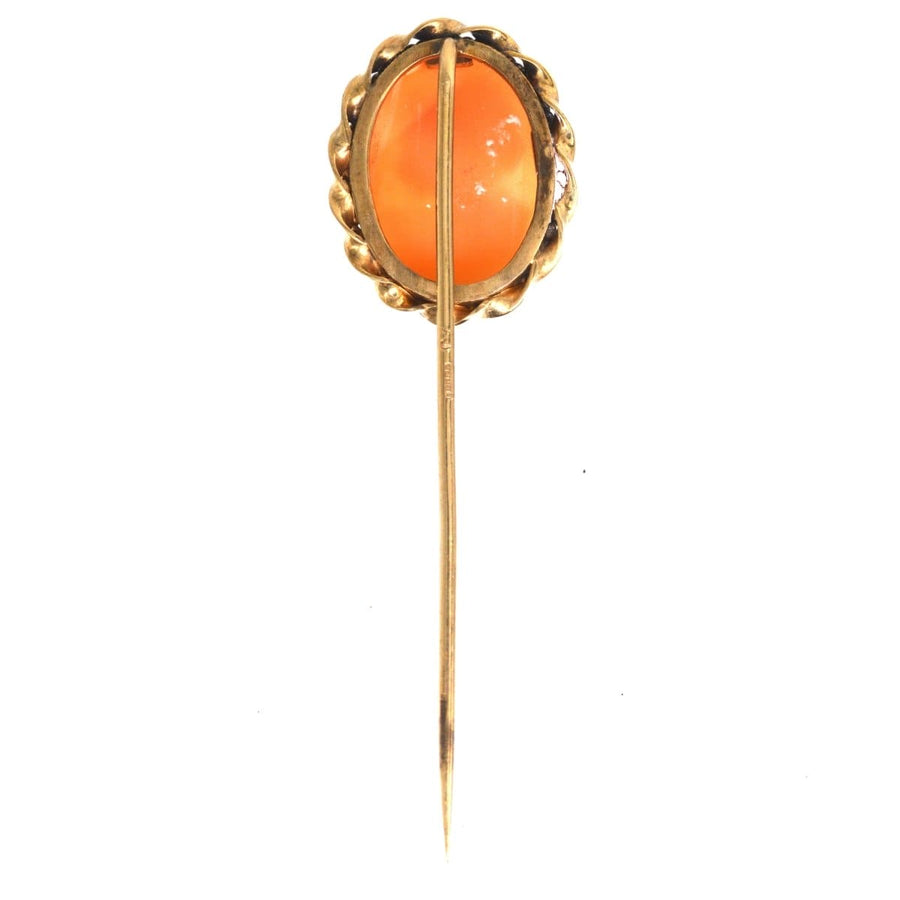 Vintage 1970s 9ct Gold Victorian Revival Shell Cameo Tie Pin
