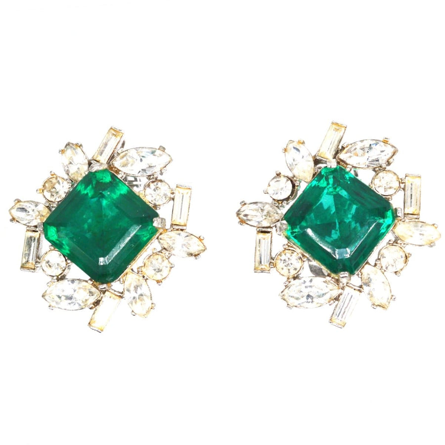 Vintage 1990s Green and White Paste Clip On Earrings by Kenneth Lane | Parkin and Gerrish | Antique & Vintage Jewellery