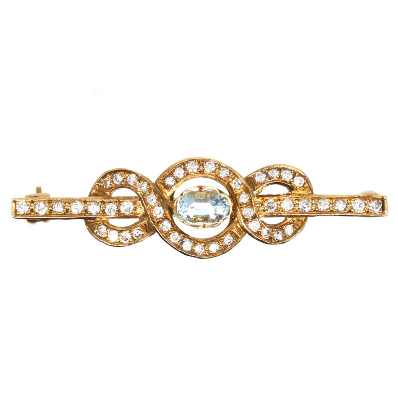 Vintage 9ct Gold Aquamarine and Diamond Bar Brooch