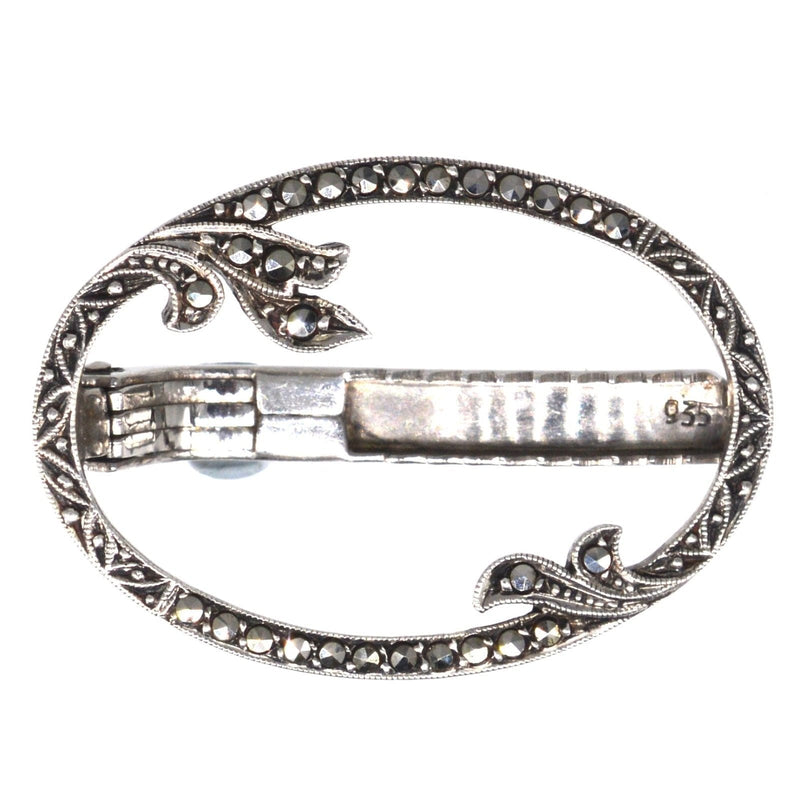 1930s German Silver Oval Marcasite Brooch Clip