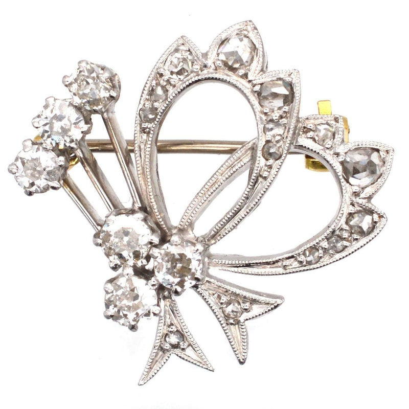 1940s 18ct White Gold, Diamond Bow Motif Brooch