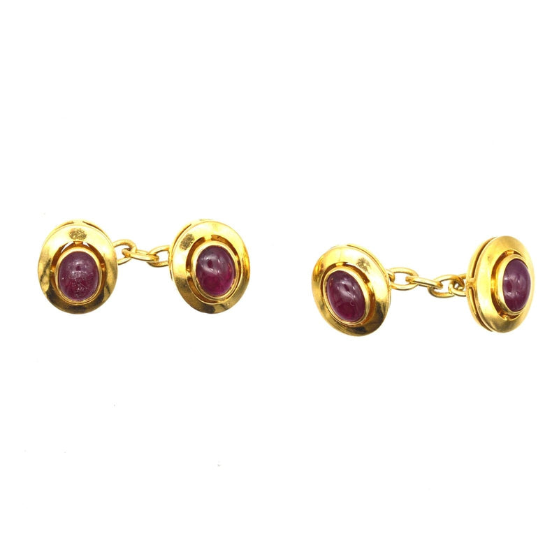1960s 18ct Gold and Natural Unheated Cabochon Ruby Cufflinks