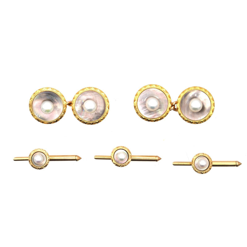 Art Deco 14ct Gold, Black Mother of Pearl & Diamond Dress Set