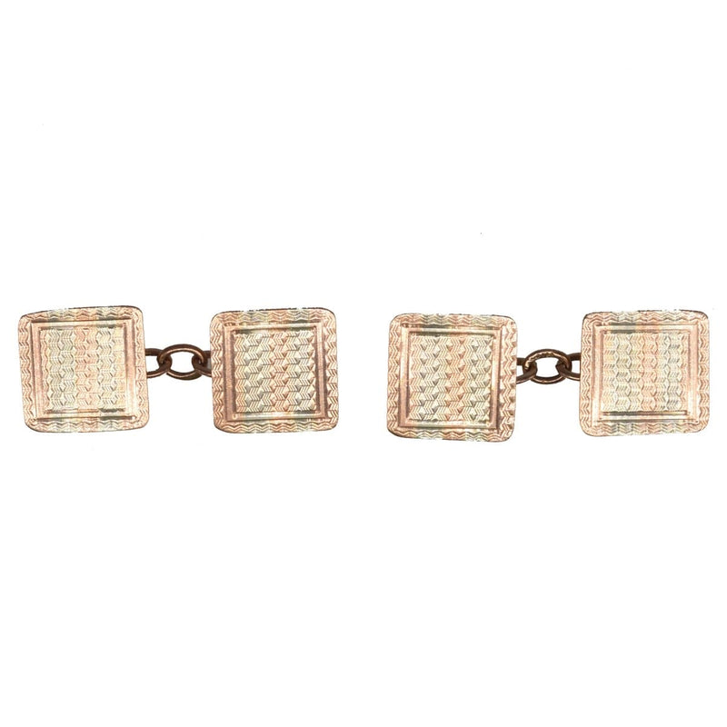 Art Deco 9ct Two-Colour Gold & Engine Turned Cufflinks