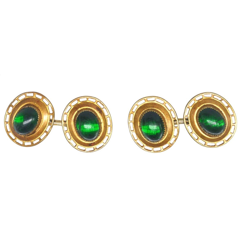 Art Deco Gilt Metal Green Paste Cufflinks