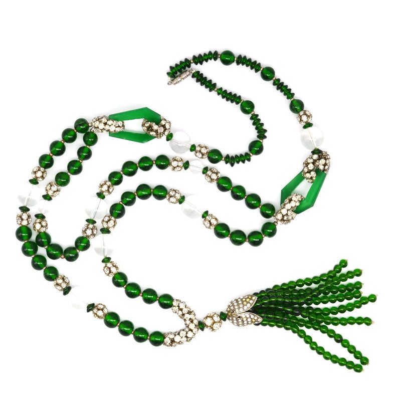 Art Deco Long Bead Green Necklace