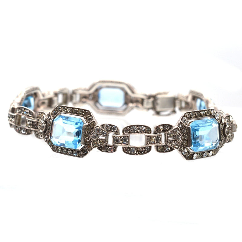 Art Deco Silver Blue and White Paste Bracelet