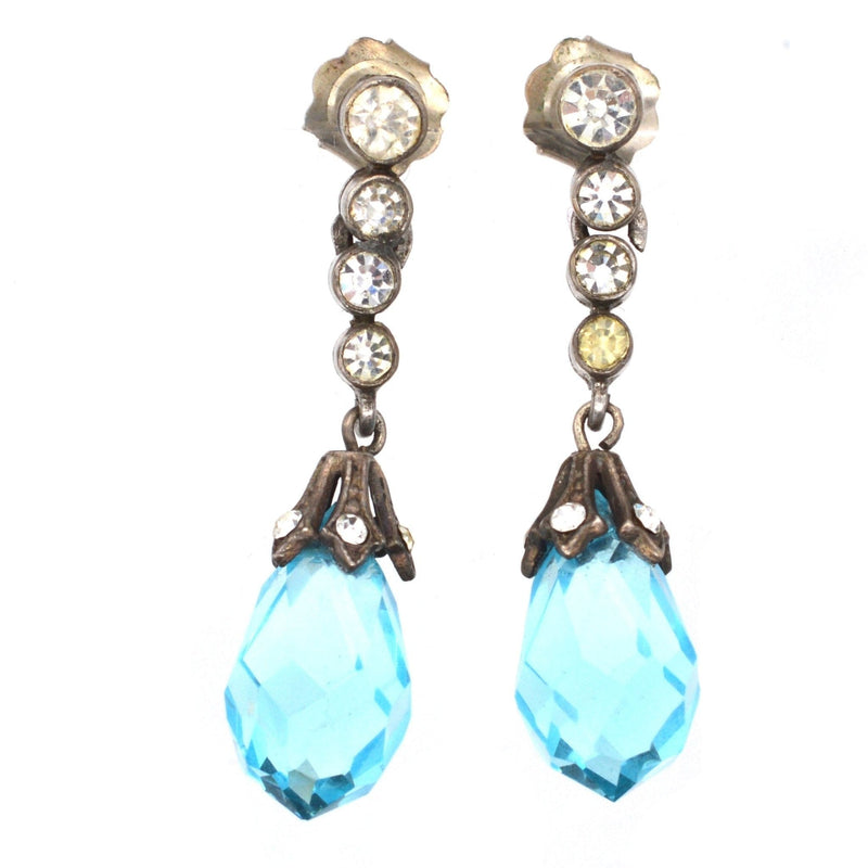 Art Deco Silver Blue and White Paste Earrings