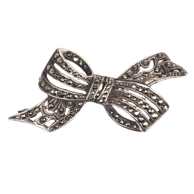 Art Deco Silver & Marcasite Bow Brooch