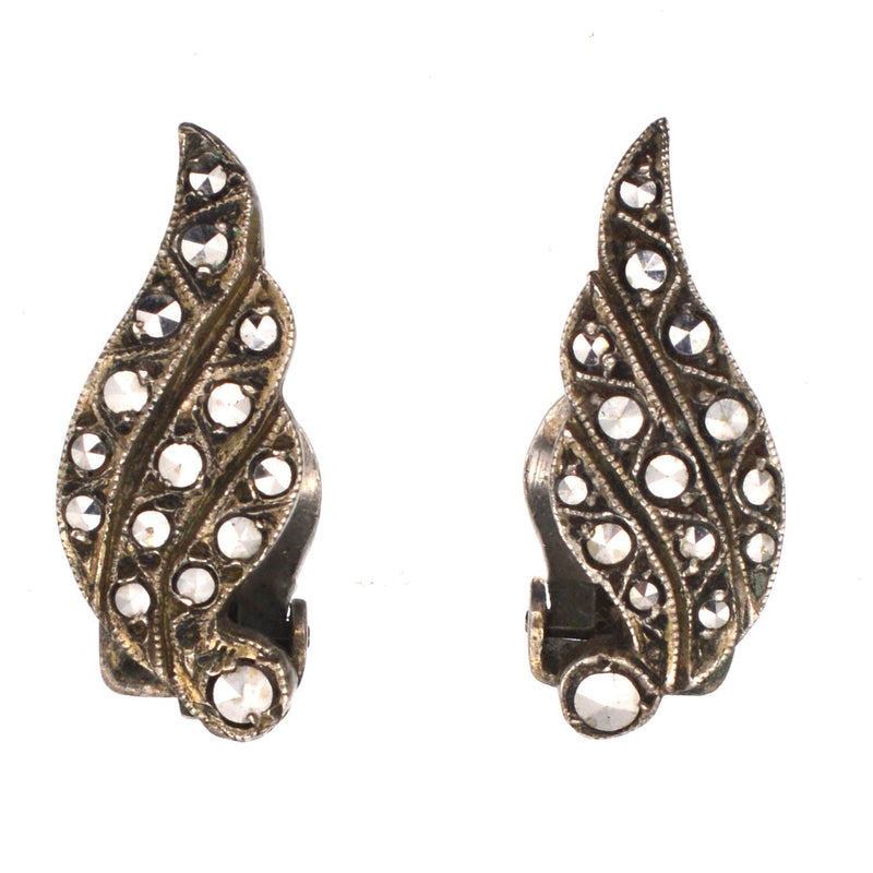 Art Deco Silver Marcasite Winged Clip On Earrings