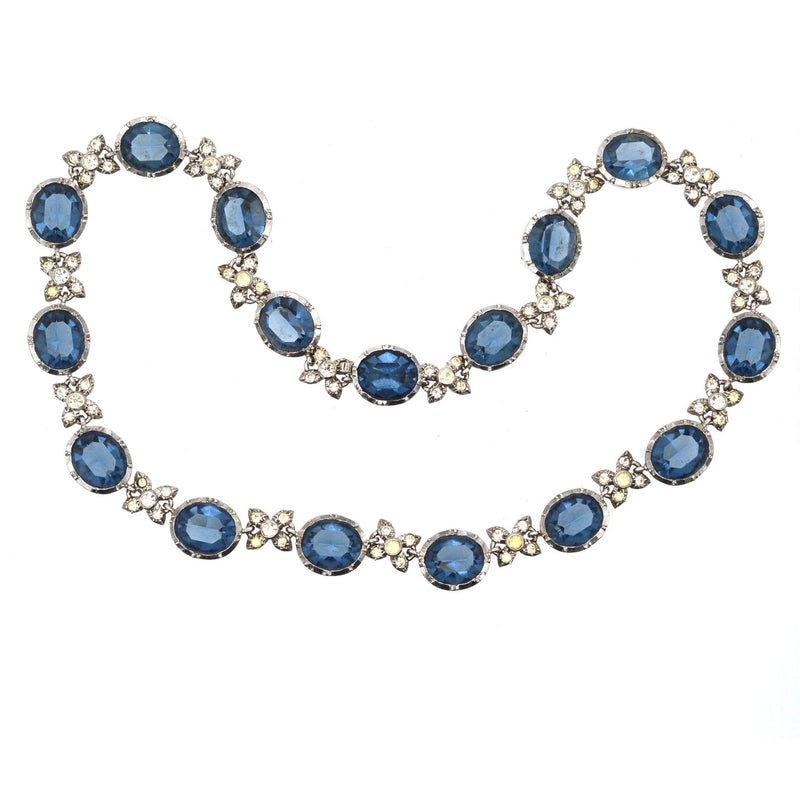 Art Deco Silver, White and Blue Paste Necklace