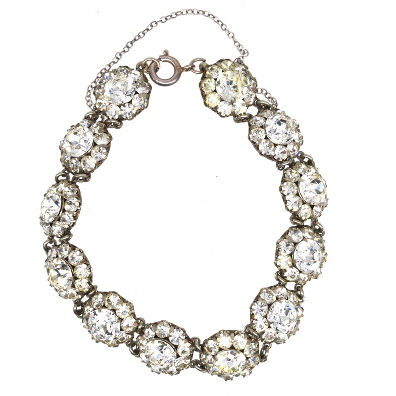 Art Deco Silver White "Diamond" Paste Cluster Bracelet