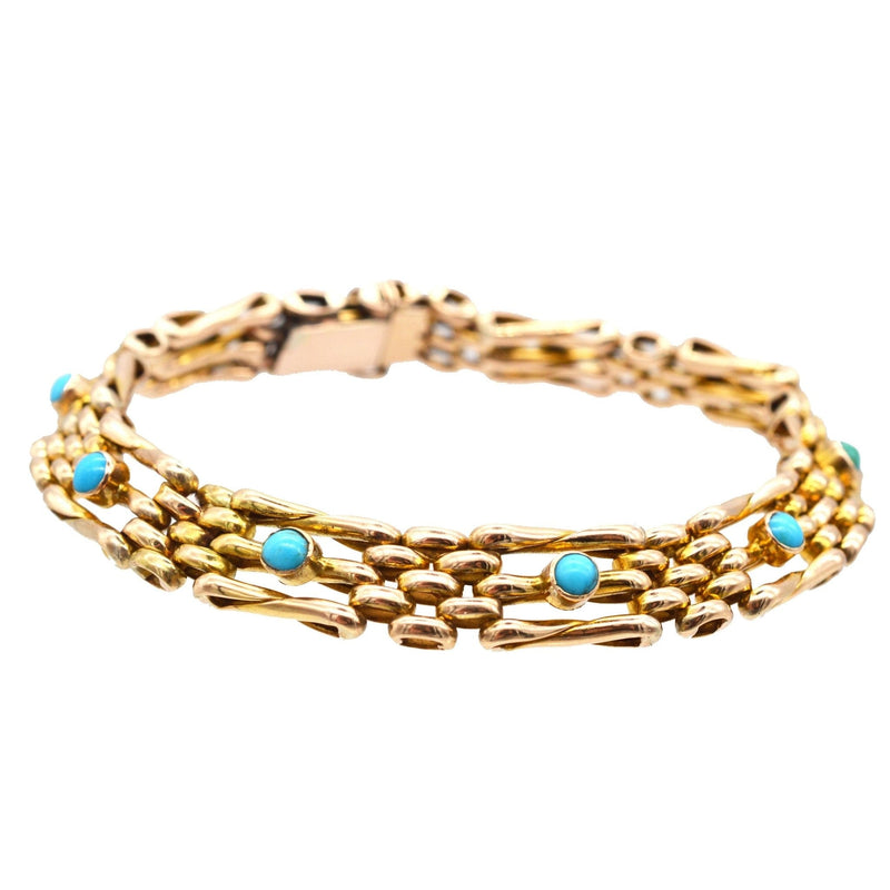 Edwardian 15ct Gold Gate Bracelet with Turquoise