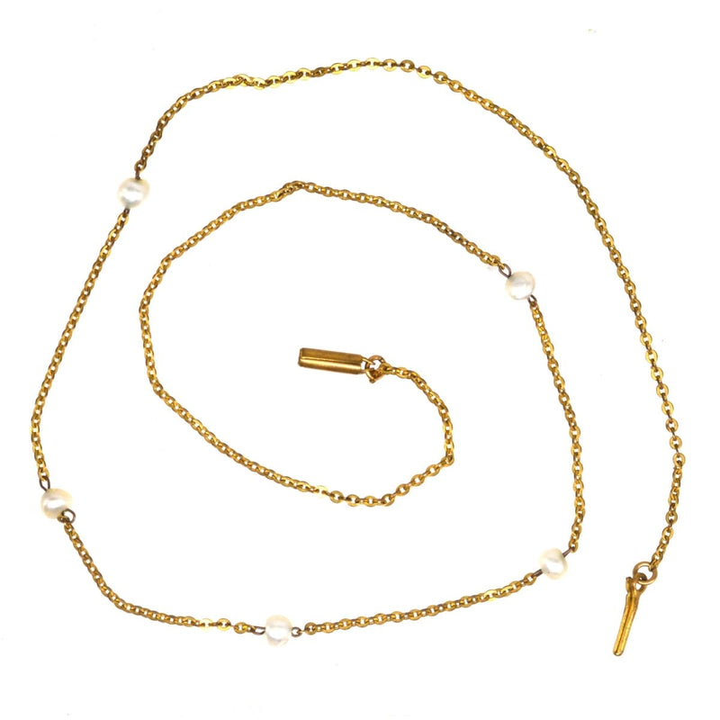 Edwardian 15ct Gold & Natural Pearl Chain Necklace