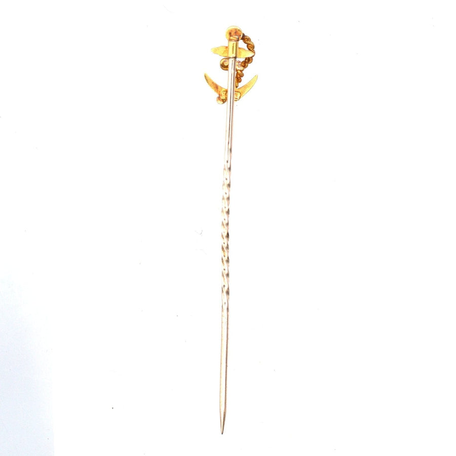 15ct gold ship anchor and rope tie pin, symbolizing enduring bonds, ideal for weddings and formal occasions.