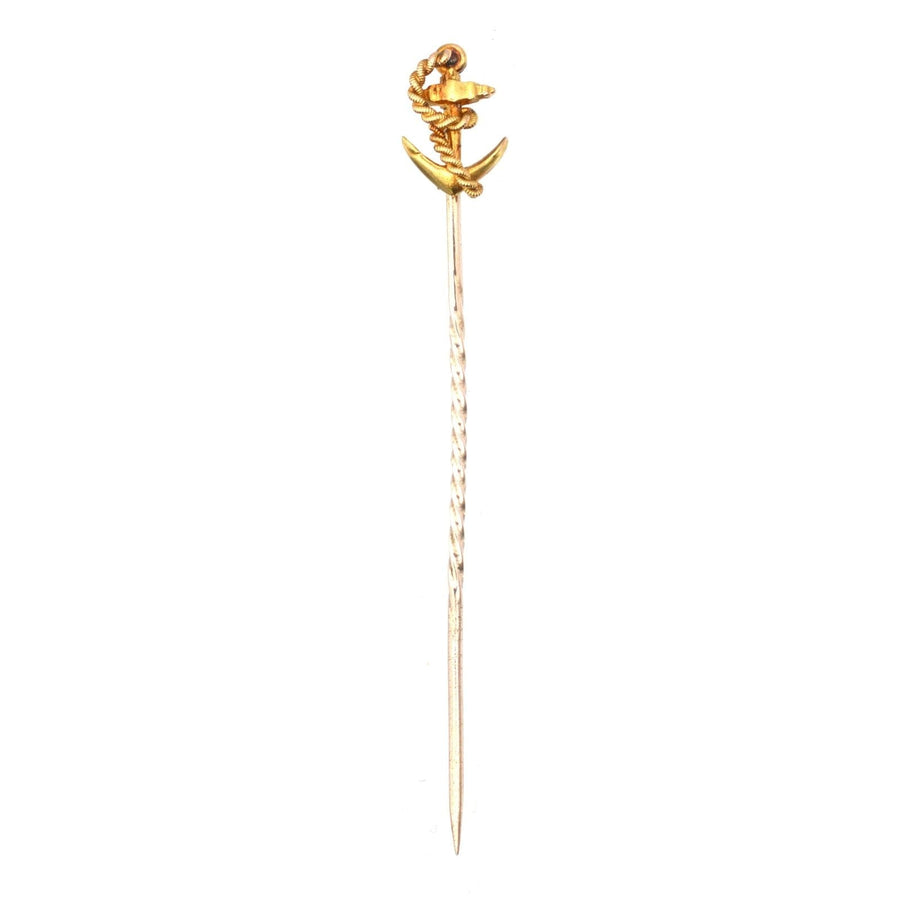 Edwardian 15ct gold ship anchor and rope tie pin, symbolizing enduring love and a strong bond, perfect for any wedding tie.