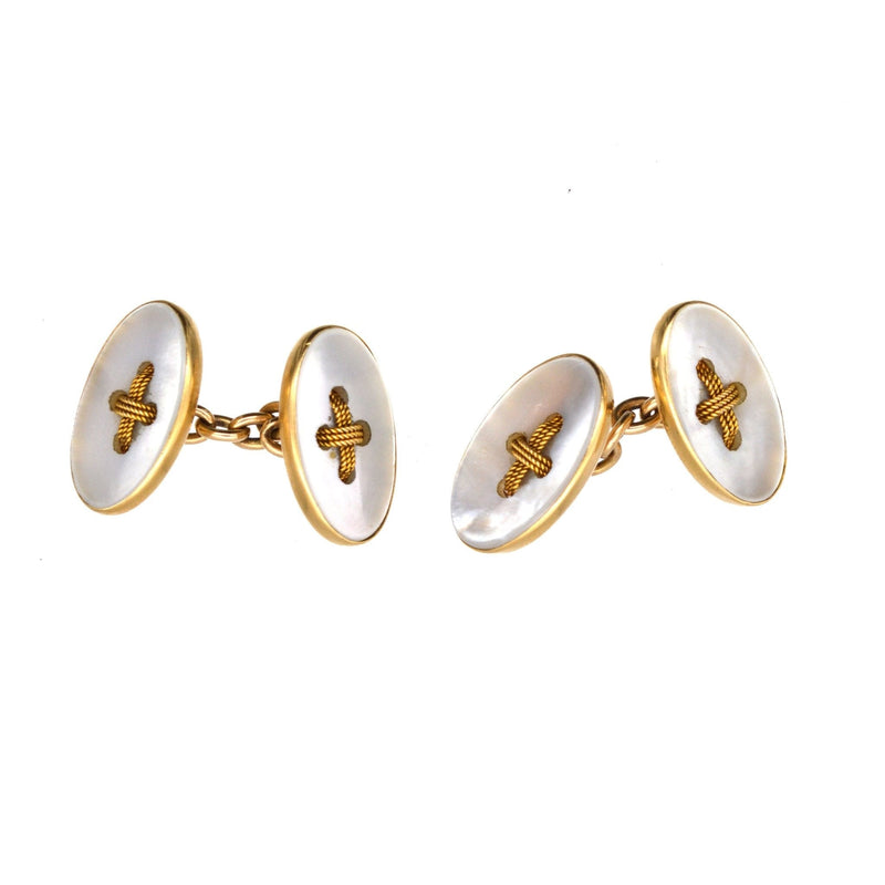 Edwardian 18ct Gold and Mother of Pearl Oval Button Cufflinks