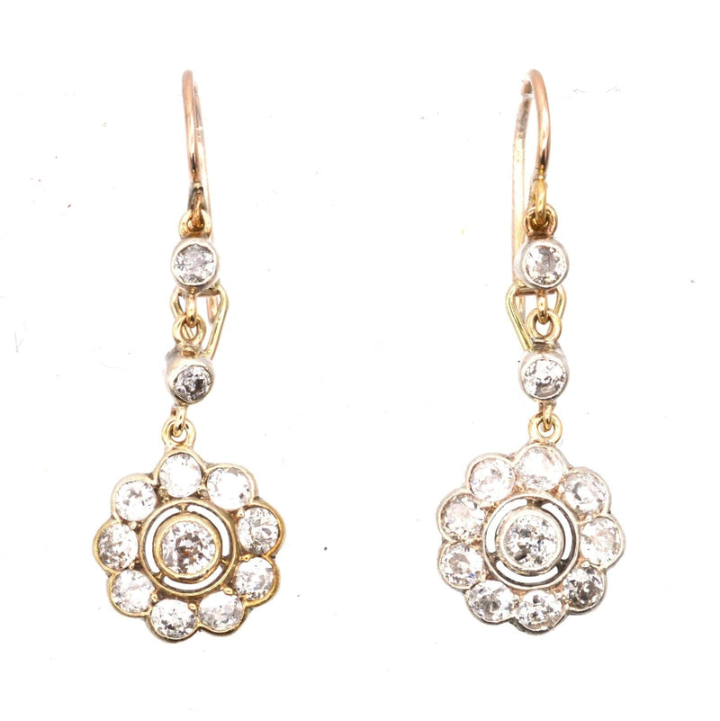 Edwardian 18ct Gold, Diamond Cluster Drop Earrings
