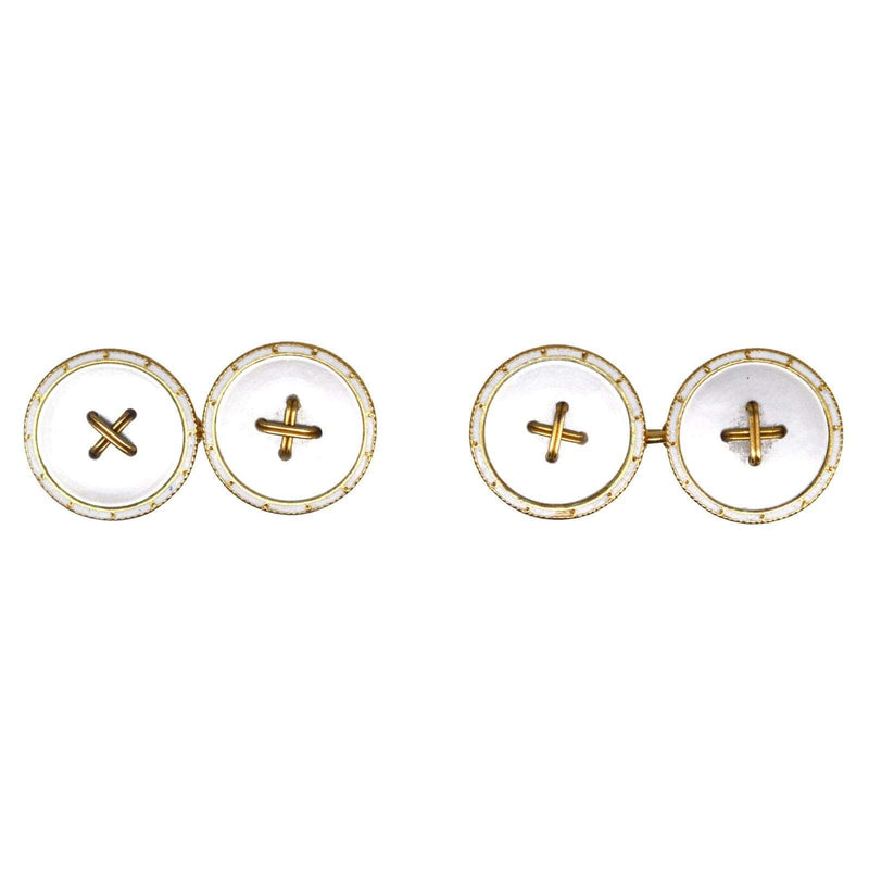 Edwardian 18ct Gold, White Enamel & Mother of Pearl Round Button Cufflinks