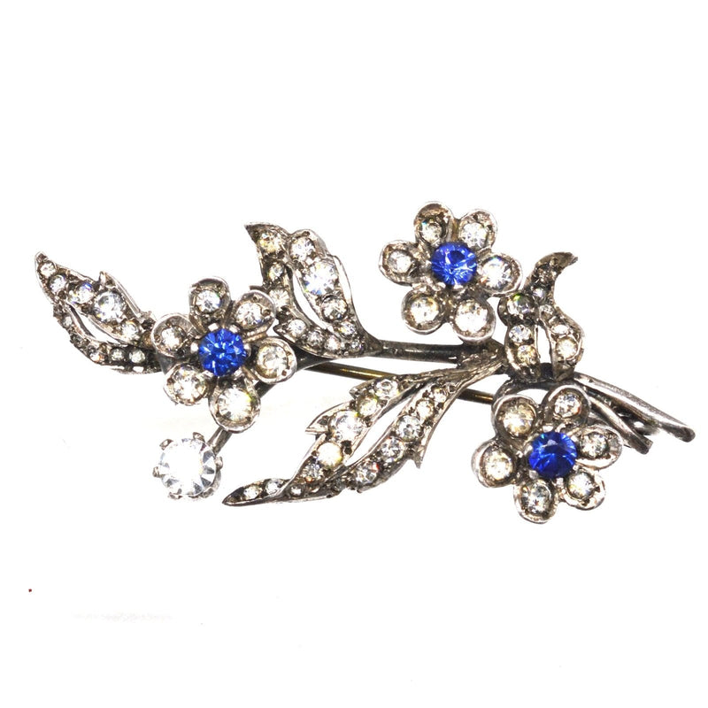 Edwardian Silver Blue "Sapphire" and White Paste 'en tremblant' Floral Flower Brooch