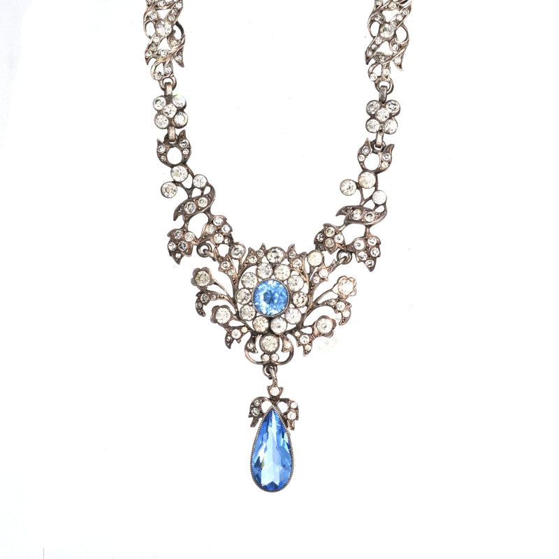 Edwardian Silver White and Blue "Aquamarine" Paste Necklace
