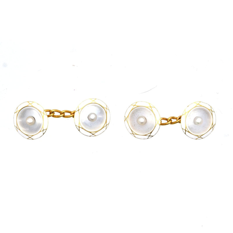 French 18ct Gold, Enamel, Pearl and Mother of Pearl Cufflinks
