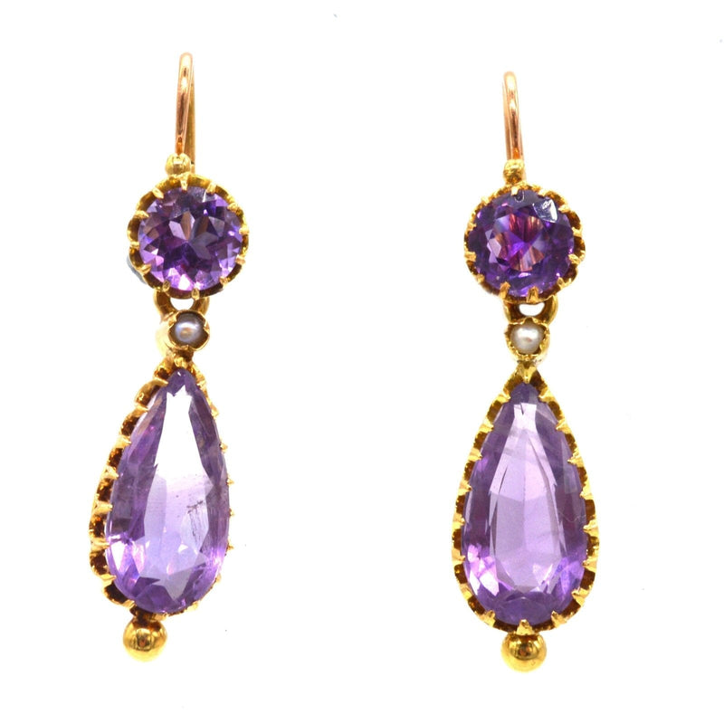 French 19th Century 18ct Gold, Amethyst & Natural Split Pearl Night & Day Earrings