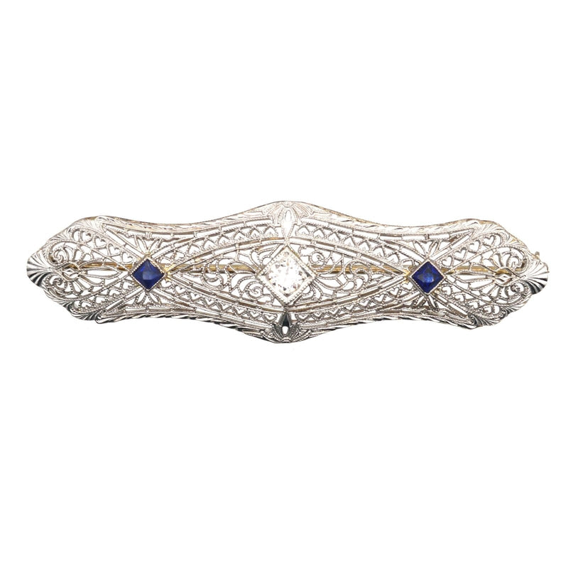 Art Deco 14ct Gold Sapphire and Diamond Bar Brooch