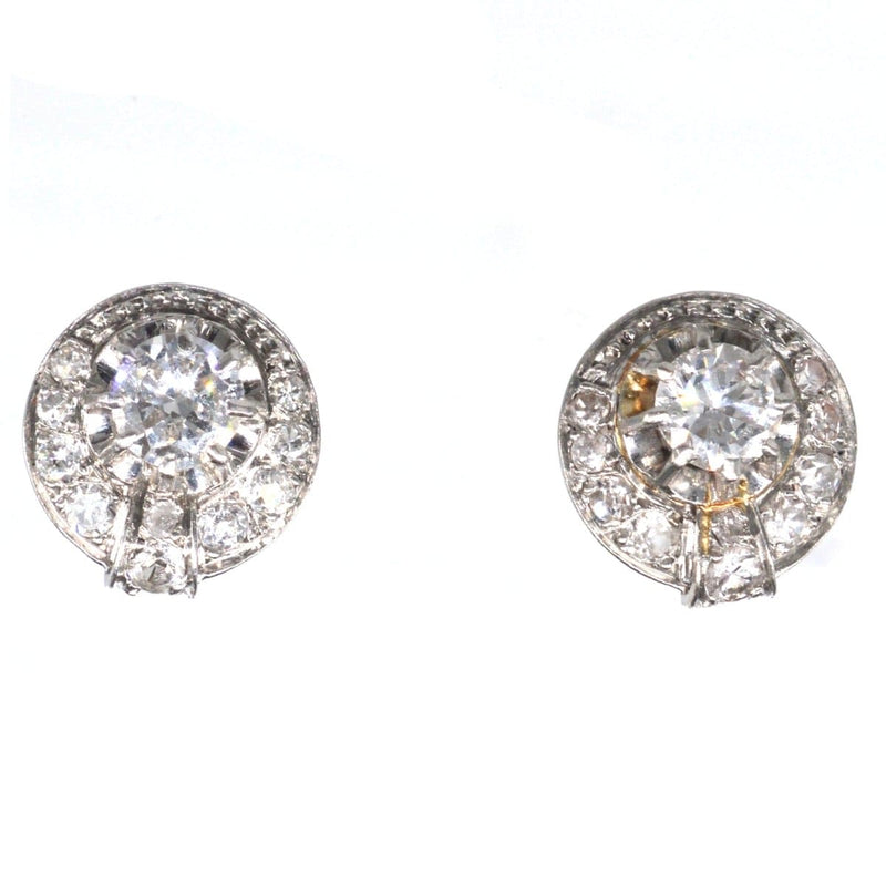 French Art Deco 18ct White Gold Diamond Cluster Stud Earrings