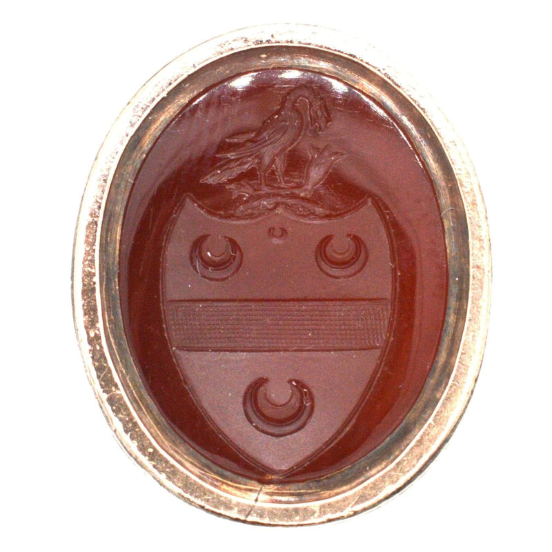 Georgian 9ct Gold Armorial Seal with Three Crescent Moons and the Family Crest of the Lee Family, Earls of Lichfield
